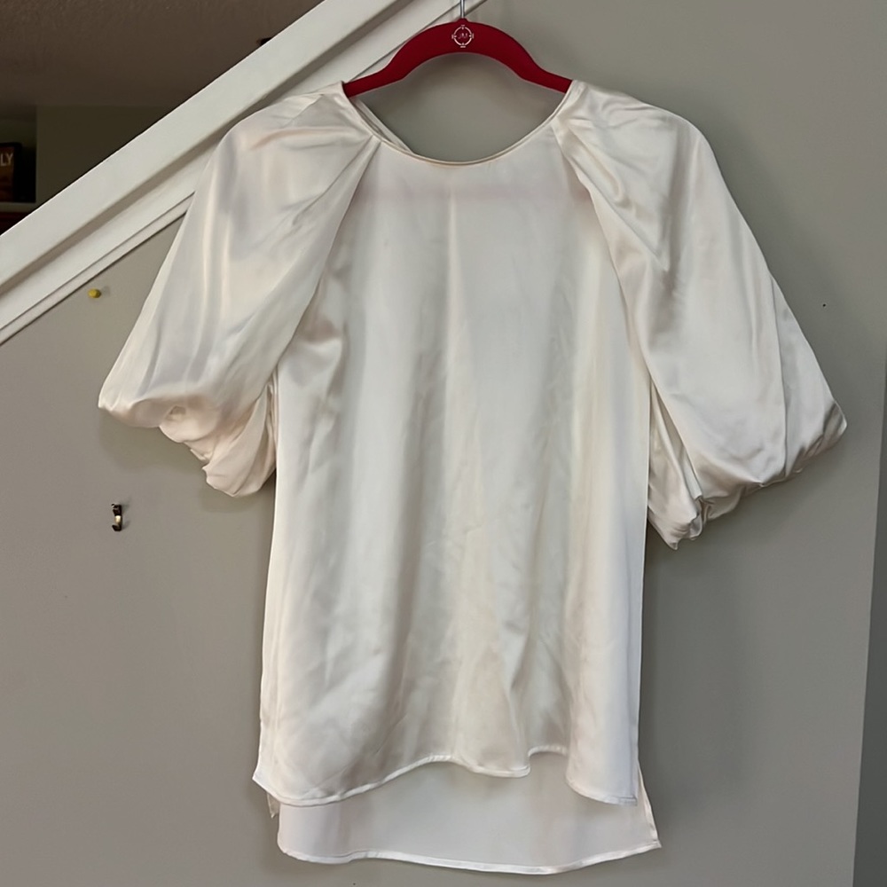 Antonio Melani Delanie Jewel Neck Short Balloon Sleeve Silk Blouse - Picture 2 of 14